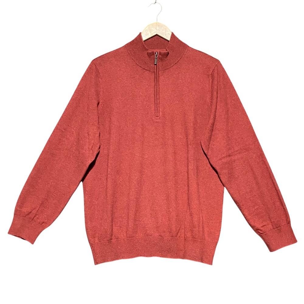 L.L. Bean Mens M Quarter Zip Cotton Cashmere Sweater Terracotta Rust 275298
